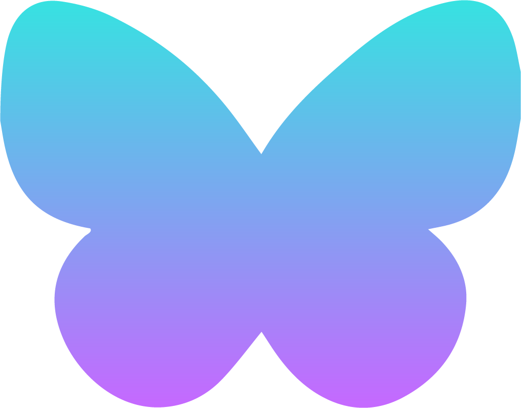 a blue and purple gradient butterfly fluttering around with ease