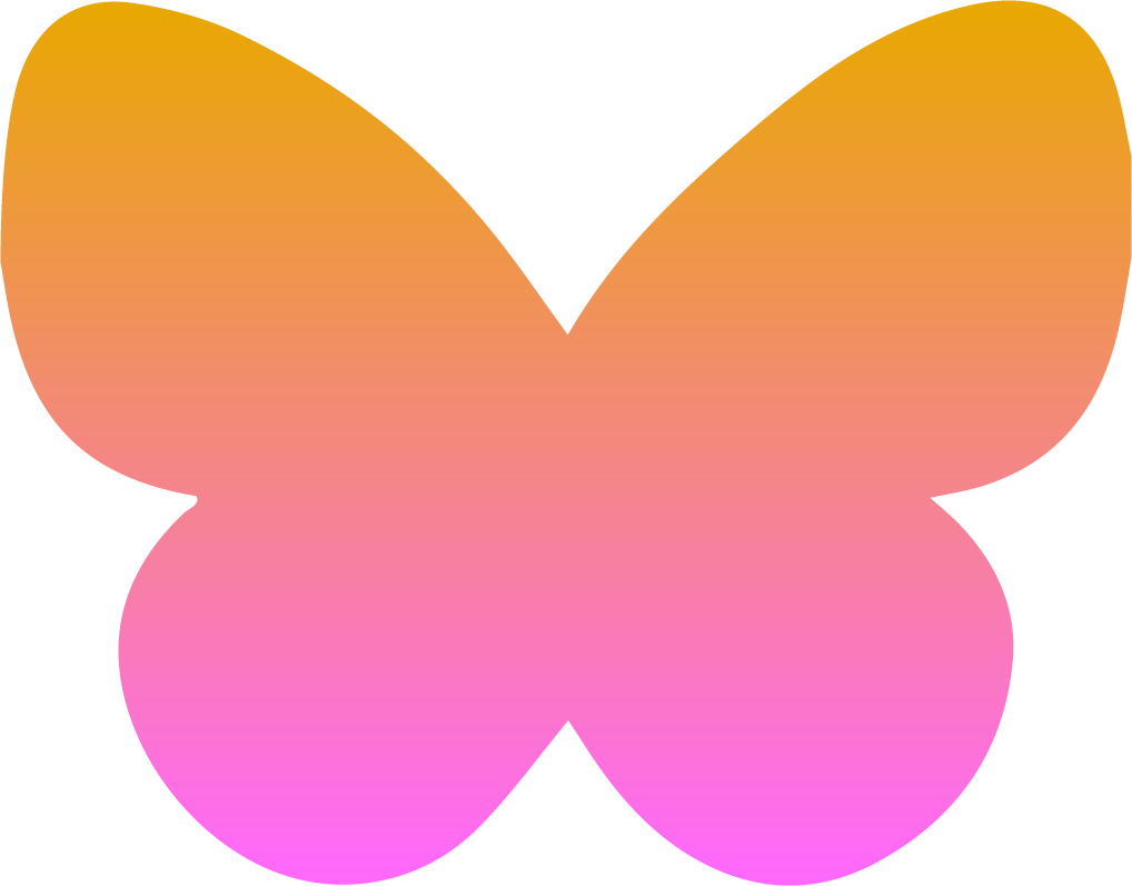 an orange and pink gradient butterfly fluttering around with ease