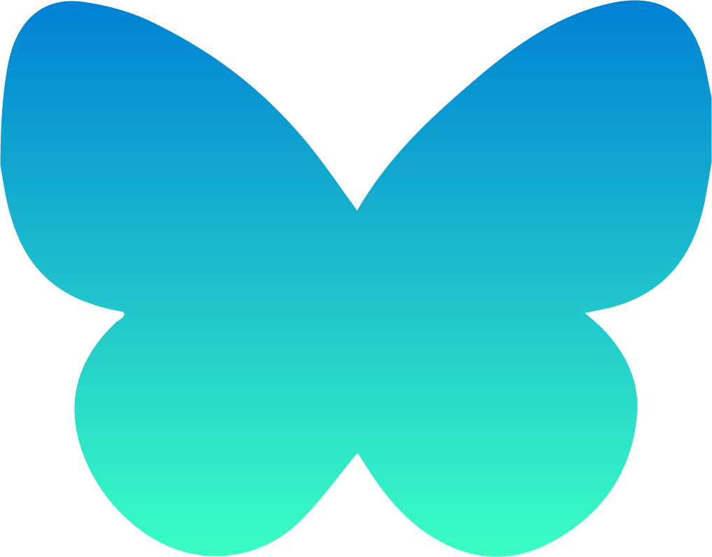 a blue and turquoise gradient butterfly fluttering around with ease