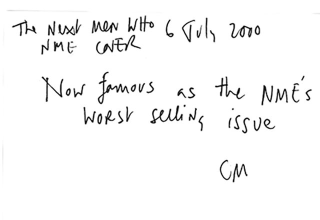 A funny written note by Chris saying it's the worst selling NME